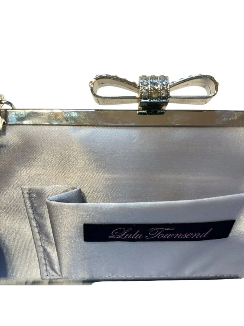 Lulu Townsend Y2K Crystal Evening Clutch Silver Rhinestone Bow Formal Bag Early